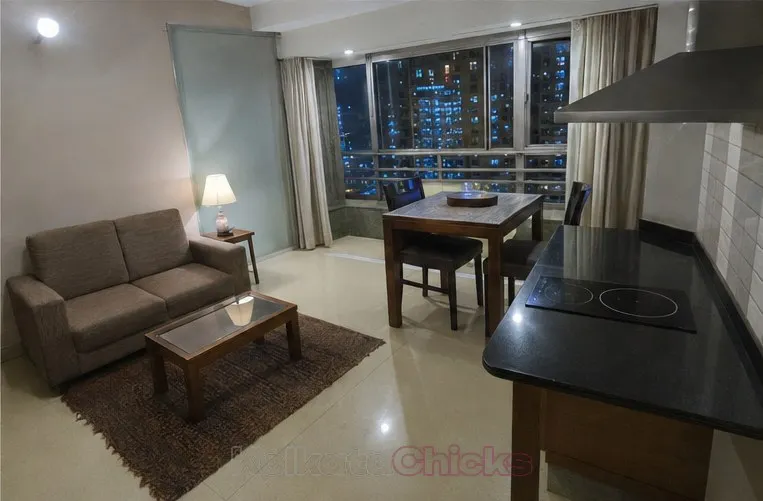 A simple service apartment in New Town, Kolkata, at night